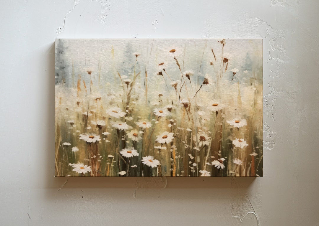 Flower Meadow Canvas Wall Art Print, Vintage Wildflower Field Art