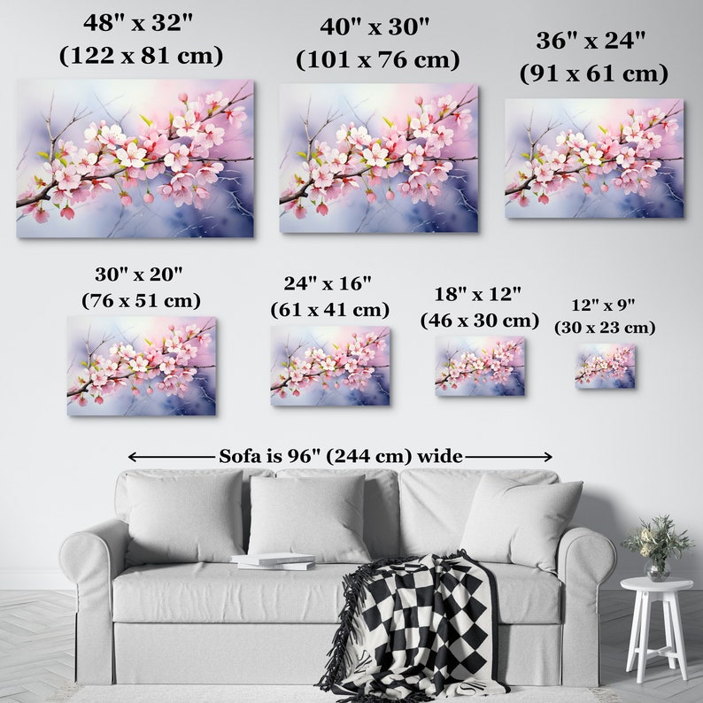 Watercolor Cherry Blossoms Canvas Wall Art Print, Cherry Blossom Tree ...