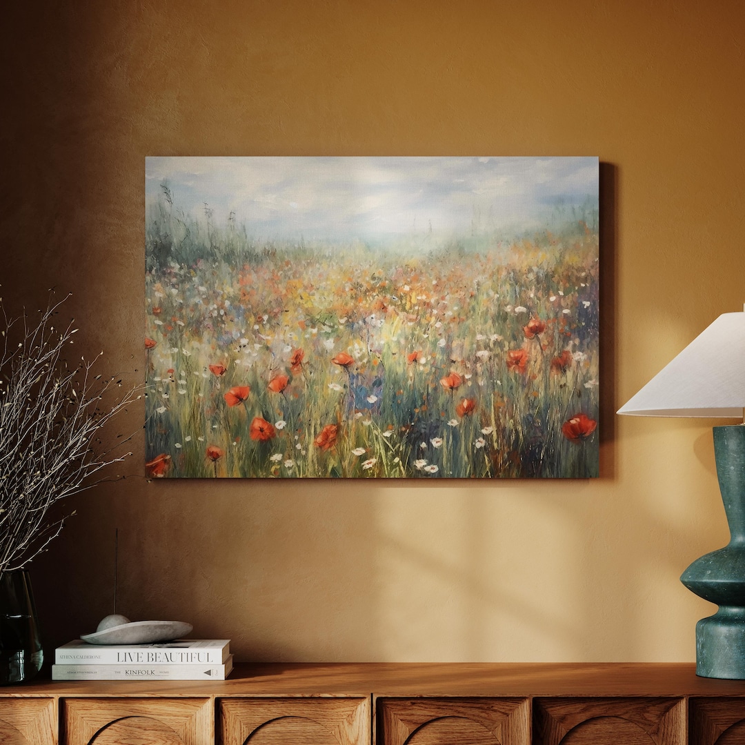 Flower Meadow Canvas Wall Art Print, Wildflower Field Art, Floral Wall ...