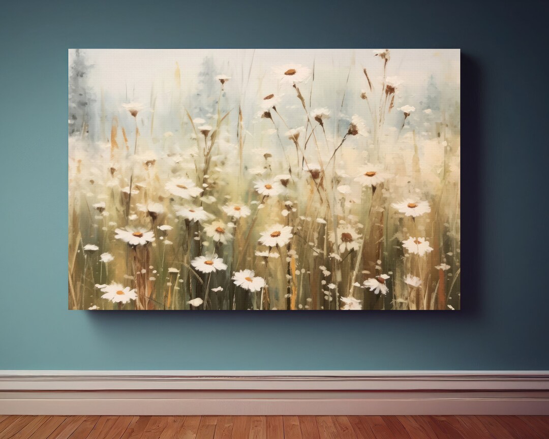 Flower Meadow Canvas Wall Art Print, Vintage Wildflower Field Art