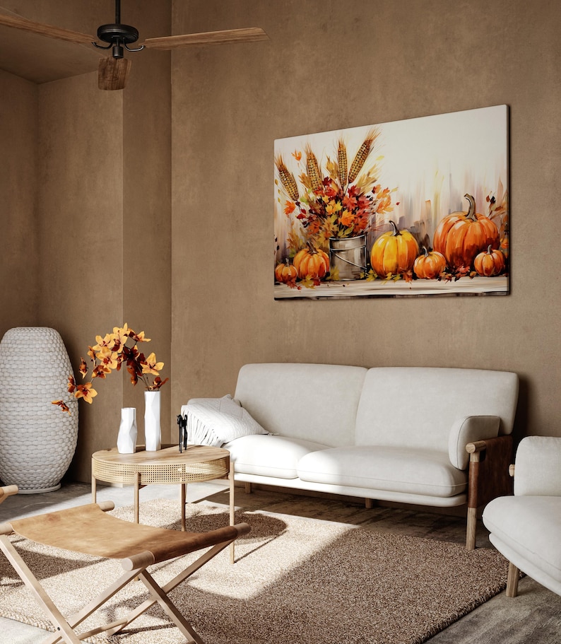 Rustic Autumn Pumpkin Canvas Print, Harvest Fall Wall Art, Earth Tone ...