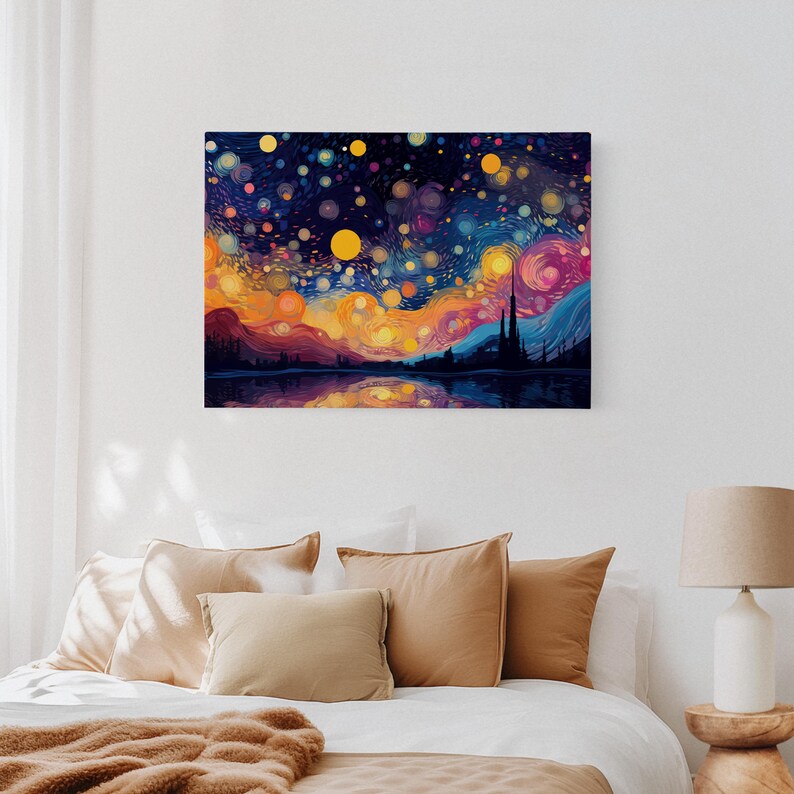 Starry Night Sky Canvas Wall Art Print, Colorful Living Room Decor Wall ...