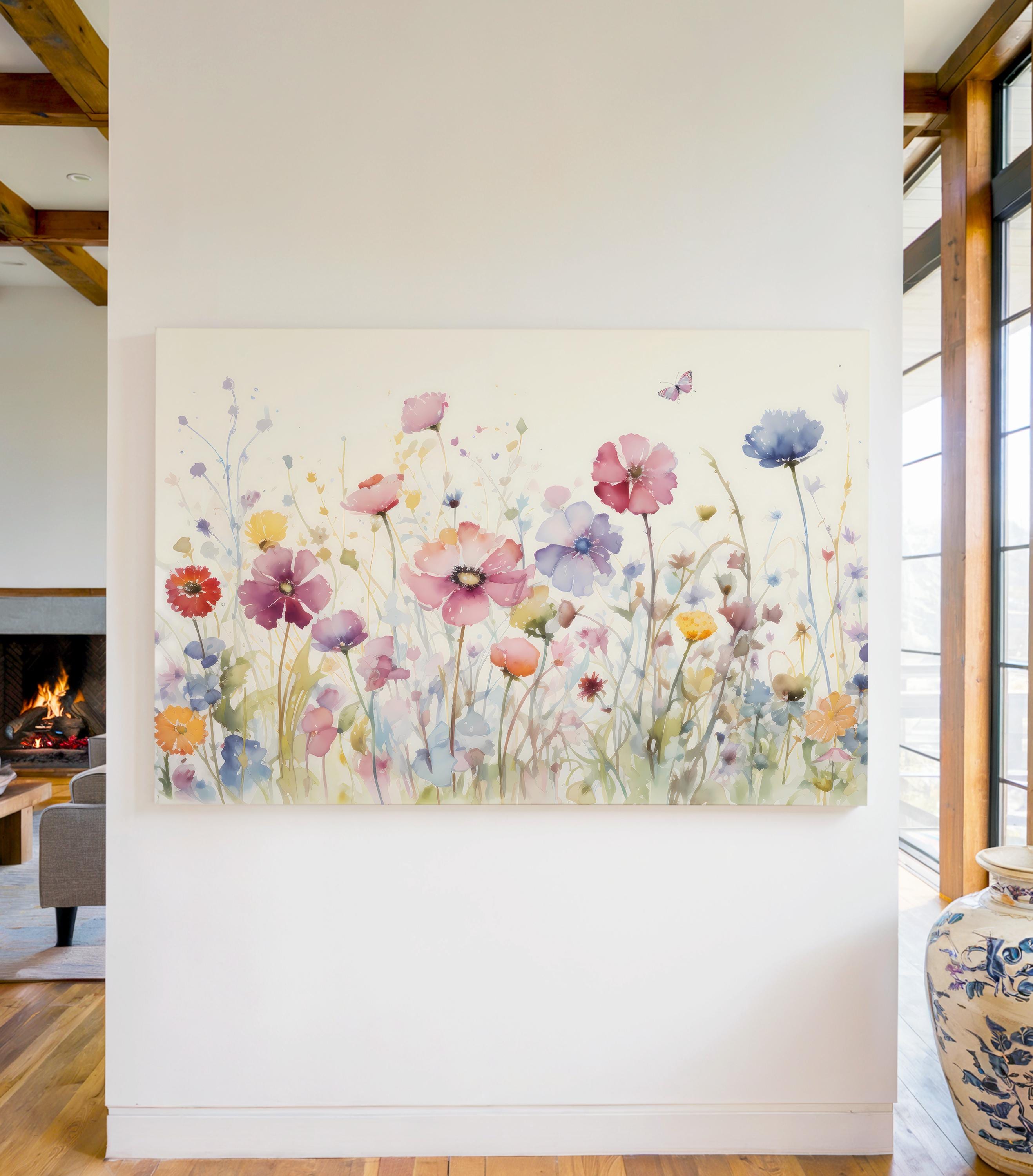Watercolor Flowers Canvas Wall Art Print, Wildflower Wall Art, Minimalist Watercolor Flower Painting, Flower Home Decor, Floral Wall Art