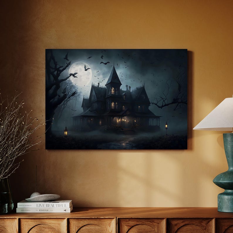 Haunted Mansion Canvas Wall Art Print, Halloween Wall Art, Gothic Wall ...