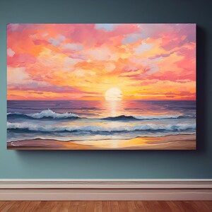 Ocean Sunset Canvas Wall Art Print, Ocean Decor, Sunset Decor, Beach Wall Art, Seascape Painting, Sunset Wall Art, Coastal Decor Wall Art