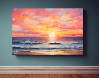 Ocean Sunset Canvas Wall Art Print, Ocean Decor, Sunset Decor, Beach Wall Art, Seascape Painting, Sunset Wall Art, Coastal Decor Wall Art