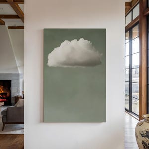Cloud Canvas Wall Art Print, Minimalist Sky Decor, Emerald Green Wall Art, Cloud Painting, Abstract Art Prints, Vintage Living Room Decor