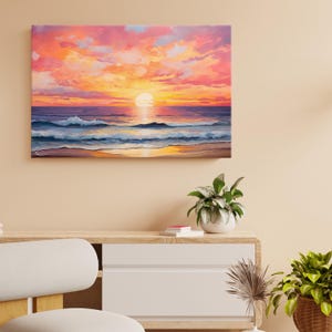 Ocean Sunset Canvas Wall Art Print, Ocean Decor, Sunset Decor, Beach ...