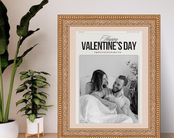 Valentines Day Newspaper Sign, Editable Valentine Newspaper, Valentine's Day Gift, Gift for Girlfriend, Newspaper Wall Art Print, Him Gifts