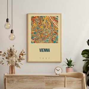 Vienna city map. Playful cartographic design, retro colors. Superior quality fine art print.