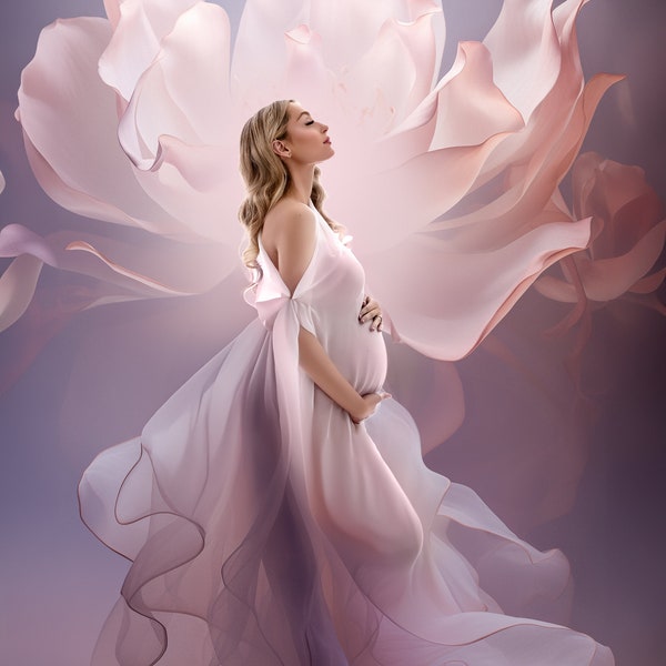 Tissu volant avec fleurs roses blush comme une robe Décors numériques Toile de fond de maternité superpositions Photographie arrière-plan numérique Textures Photoshop