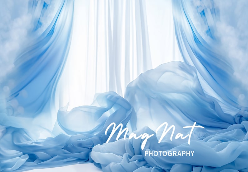 May include: A light blue sheer fabric backdrop with the text "Mag Nat Photography" in white.