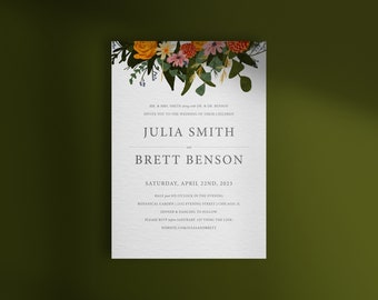 Wedding Invitation Template, Floral Design, Minimalist, Fully Editable Text, Instant Download