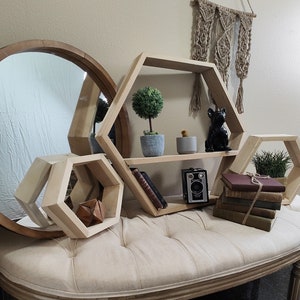 Custom Handcrafted, hardwood Hexagonal shelving