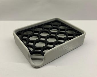Modern Soap Dish with Drain – Honeycomb Design | Custom Colours Available | Bathroom Sink Tray