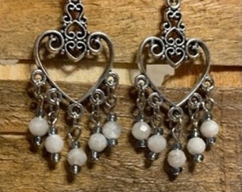 Moonstone Chandelier Earrings White Crystal Earrings Moon Stone Earrings Celestial Bohemian Zodiac Large Boho Dangle Drop Folk Jewelry