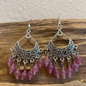 Pink Quartz Chandelier Earrings Strawbery Quartz Earrings Quartz Earrings Healing Jewelry Western Jewelry Pink Chandelier Earrings Boho Jewe image 1