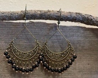 Black Agate Earrings Black Chandelier Earrings Stone Earrings Black Earrings Big Crystal Earrings for Woman Black Agate Chandelier Earrings