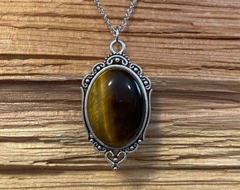 Tigers Eye Necklace Brown Gemstone Necklace Meditation Healing Celestial Bohemian Boho Spiritual Friend Gift Necklace Jewelry
