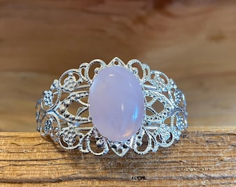 Rose Quartz Bracelet Cuff Pink Crystal Bracelet Rose Quartz Jewelry Rose Quartz Wedding Jewelry Bridesmaid Gift Rose Quartz Gemstone Gift