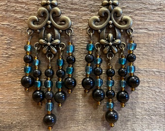 Black Obsidian Chandelier Earrings Black Crystal Earrings Black Obsidian Earrings Black Earrings Obsidian Earrings Obsidian Jewelry Large Ea