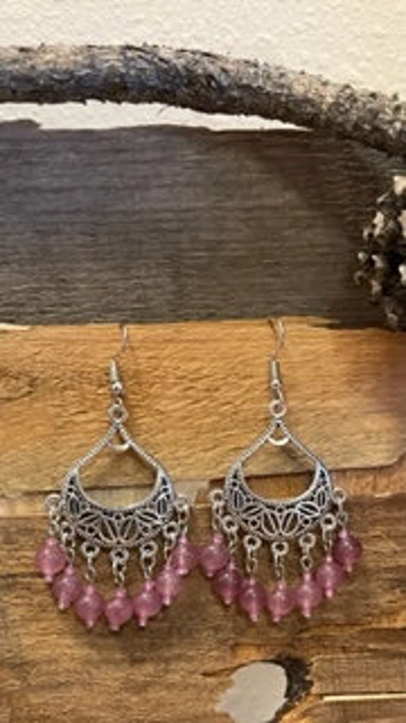 Pink Quartz Chandelier Earrings Strawbery Quartz Earrings Quartz Earrings Healing Jewelry Western Jewelry Pink Chandelier Earrings Boho Jewe image 8