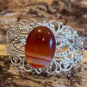 Carnelian Bracelet Orange Cabochon Bracelet Healing Bracelets Gift for Women Orange Crystal Cuff Carnelian Jewelry for her Birthday Gift