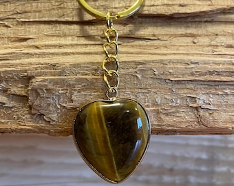 Tiger's Eye Keychain Crystal Heart Key Chain Brown Gemstone Keychain Crystal Keychain Brown Crystal Key Chain Jewelry Spiritual Healing Gift