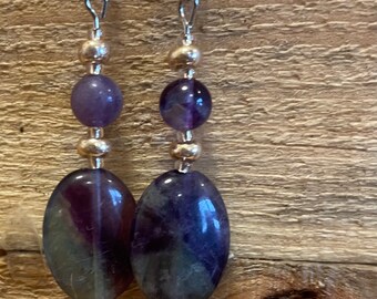 Fluorite Earrings Purple Dangle Earrings Fluorite Earrings Crystal Earrings Spiritual Gifts for Women Boho Stone Jewelry Statement Jewelry