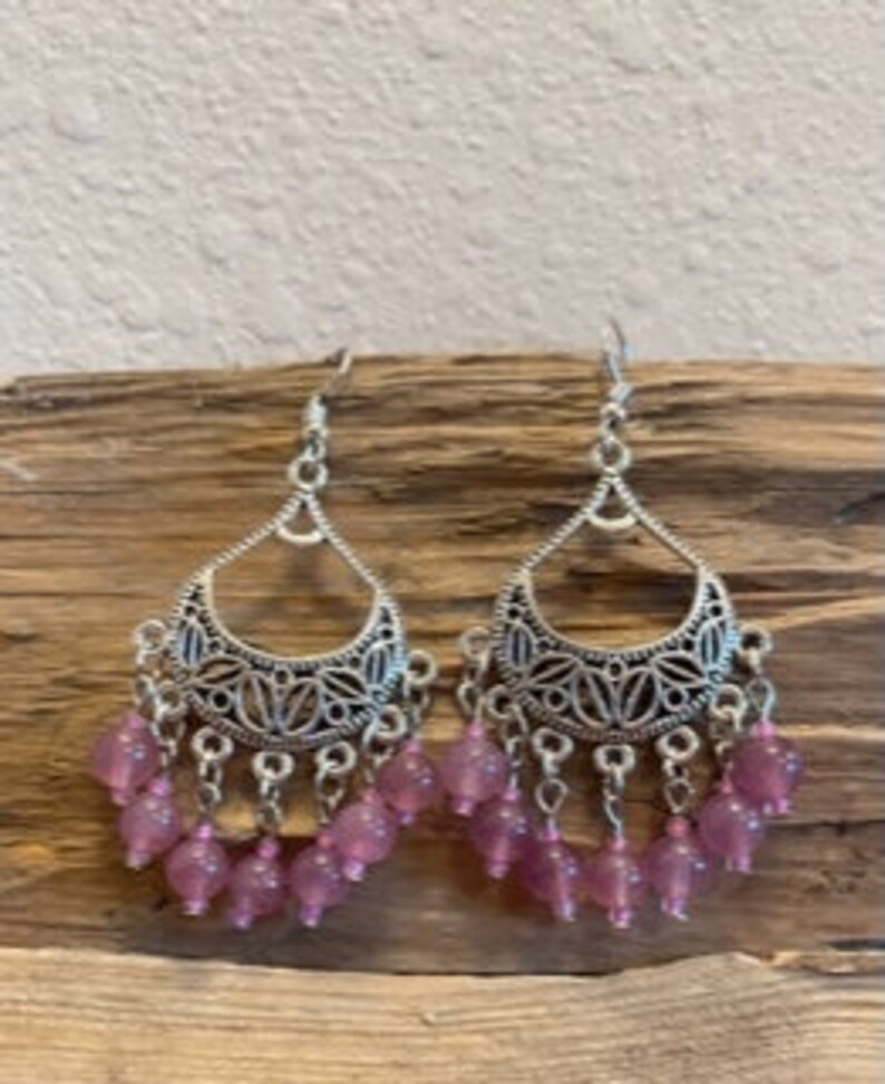 Pink Quartz Chandelier Earrings Strawbery Quartz Earrings Quartz Earrings Healing Jewelry Western Jewelry Pink Chandelier Earrings Boho Jewe image 9