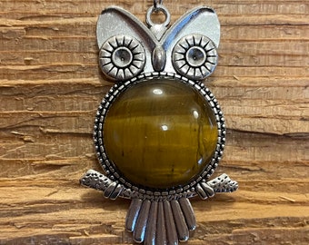 Tigers Eye Necklace Brown Crystal Necklace Owl Necklace Gemstone Meditation Gift Healing Crystal Necklace Bohemian Necklace Indie Jewelry