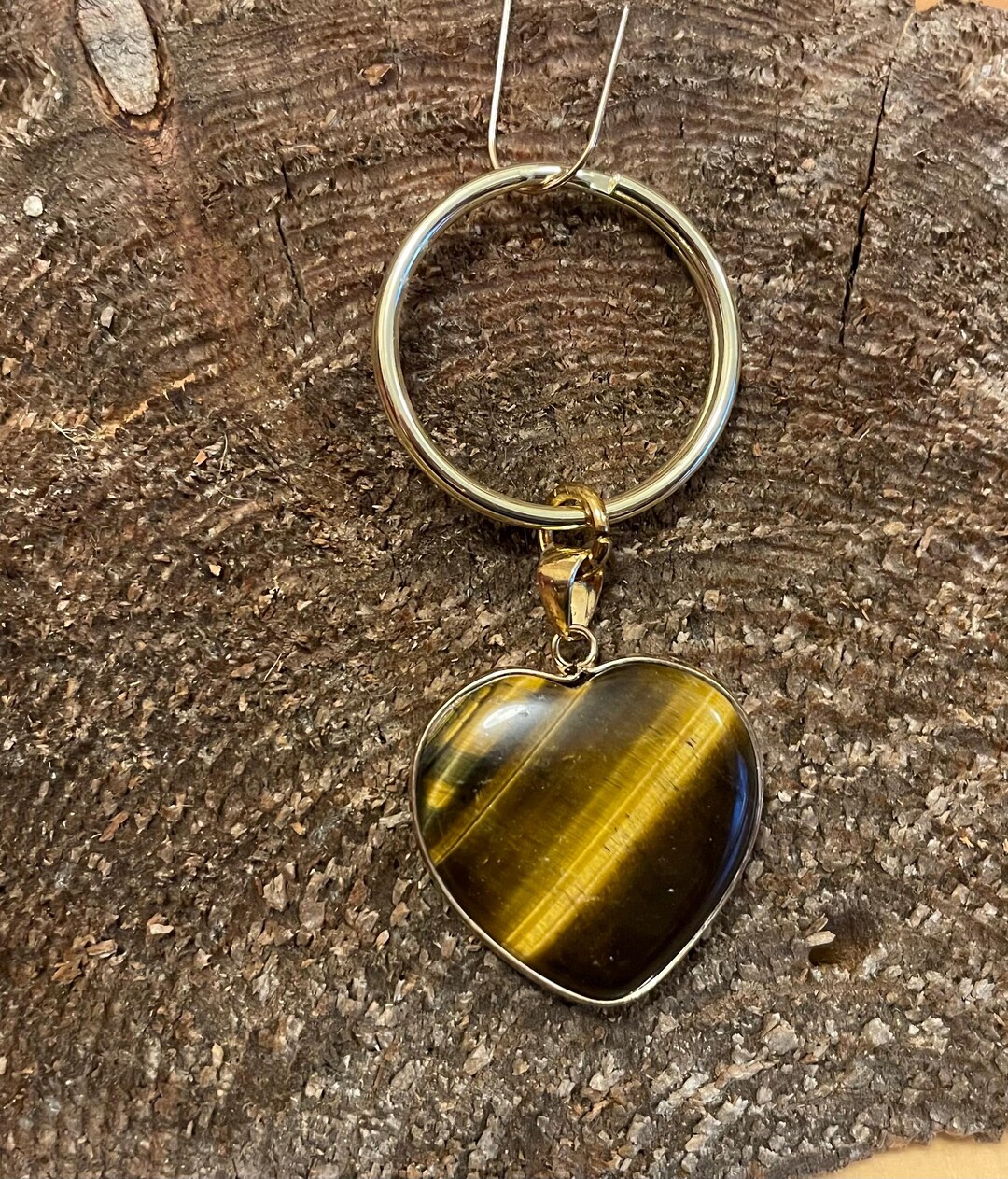Tiger's Eye Keychain Crystal Heart Key Chain Brown Gemstone Keychain