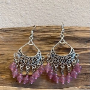 Pink Quartz Chandelier Earrings Strawbery Quartz Earrings Quartz Earrings Healing Jewelry Western Jewelry Pink Chandelier Earrings Boho Jewe image 3