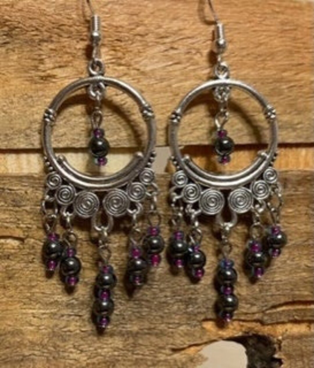 Hematite Grey Crystal Chandelier Earrings Gemstone Purple Etsy