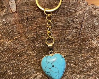 Turquoise Keychain Crystal Heart Key Chain Blue Gemstone Keychain Crystal Heart Keychain Crystal Keychain Blue Crystal Keychain Jewelry