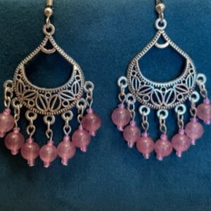 Pink Quartz Chandelier Earrings Strawbery Quartz Earrings Quartz Earrings Healing Jewelry Western Jewelry Pink Chandelier Earrings Boho Jewe image 2