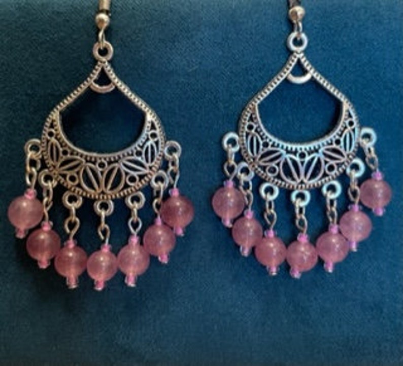 Pink Quartz Chandelier Earrings Strawbery Quartz Earrings Quartz Earrings Healing Jewelry Western Jewelry Pink Chandelier Earrings Boho Jewe image 2