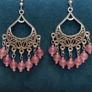 Pink Quartz Chandelier Earrings Strawbery Quartz Earrings Quartz Earrings Healing Jewelry Western Jewelry Pink Chandelier Earrings Boho Jewe image 6