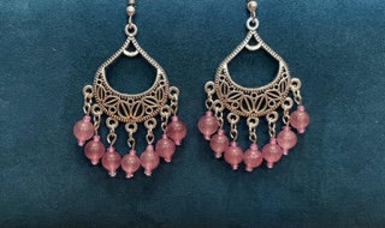 Pink Quartz Chandelier Earrings Strawbery Quartz Earrings Quartz Earrings Healing Jewelry Western Jewelry Pink Chandelier Earrings Boho Jewe image 6