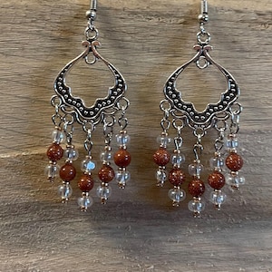 Goldstone Chandelier Earrings Orange Stone Earrings Orange Stone Chandelier Earrings Large Boho Jewelry for Her Crystal Bracelet Jewelry