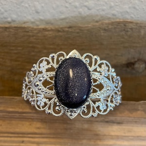 Blue Sandstone Bracelet Blue Goldstone Cuff Bracelet Stardust Bracelet Blue Shimmer Bracelet Blue Sandstone Cuff Bohemian Bracelet Boho Cuff