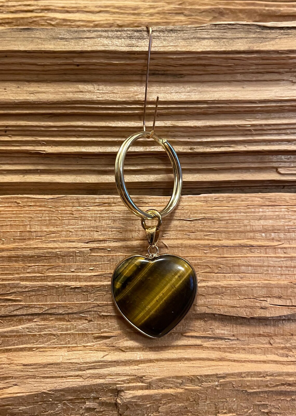 Tiger's Eye Keychain Crystal Heart Key Chain Brown Gemstone Keychain