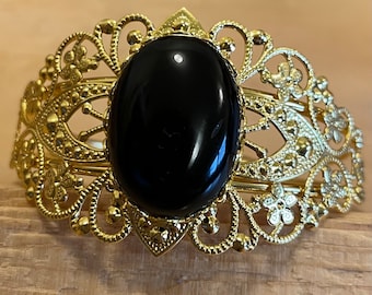 Obsidian Bracelet Black Crystal Cuff Black Cabochon Bracelet Black Crystal Bracelet Obsidian Gift Black Stone Statement Bracelet Jewelry