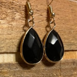 Black Agate Earrings Black Stone Earrings Black Agate Earrings Black Earrings Big Earrings for Woman Teardrop Earrings Crystal Dangle Earrin