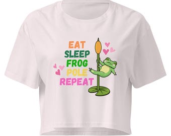 Frosch Crop Top, Eat Schlaf Frosch Pole Wiederholung Shirt, Pole Tänzerin Top, süßes Frosch Shirt, Birdie Geschenk, Gym Humor Crop