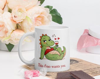 Dinosaurier-Becher, dieser Dino will Sie Kaffeetasse, süße Dino-Tasse, lustiges flirty Geschenk, Wein-Liebhaber-Becher, romantischer Humor-Becher