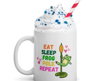 Frog Mug, Eat Sleep Frog Pole Repeat Coffee Cup, Funny Pole Dancer Gift, Frog Lover Mug, Amphibian Gift, Funny Coffee Mug