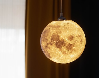 Large 3D Printed Moon Hanging Lamp with Realistic Texture -Unique Lunar Home Decor, Space decor, Galactic home decor, Celestial lighting