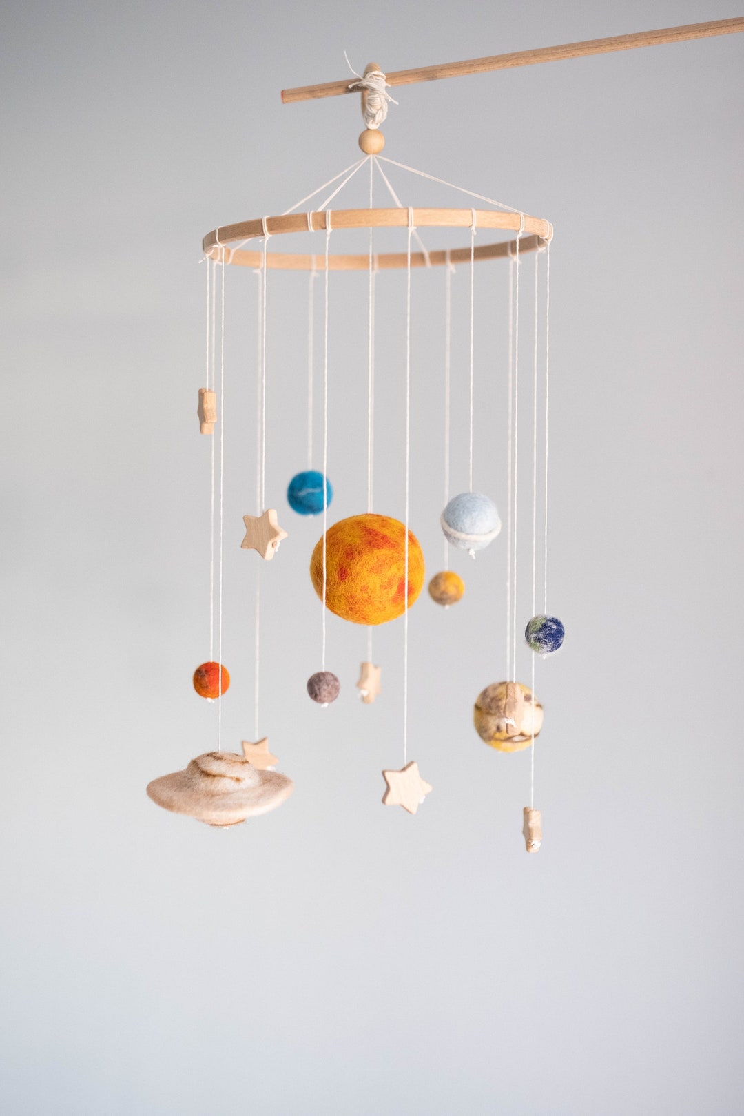 Needle Felted 100% Wool Solar System Mobile, Sun and Planets Hanging ...