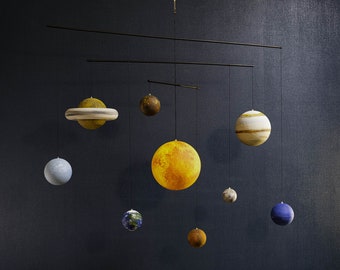 Exclusive Larger Solar system planet mobile, Hanging Sun and planets model, Outer space nursery decor, Solar system in motion